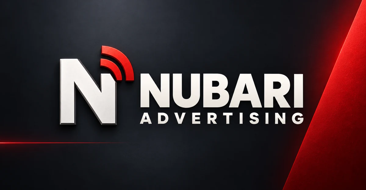 Nubari Advertising's charcoal, white and red visual identity