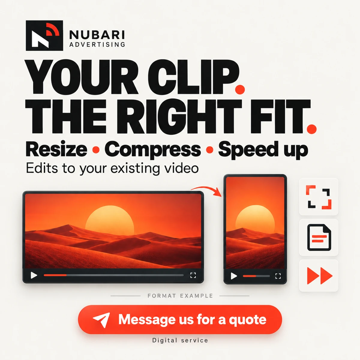 Nubari video resizing and compression promotional design